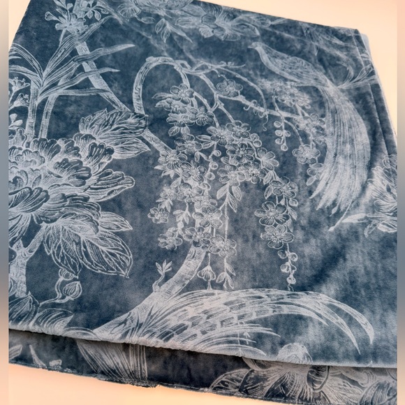 Christian Siriano Blue Velvet Floral Bird Curtains Set of 8 Panels 38” W x 84” L - Picture 10 of 14